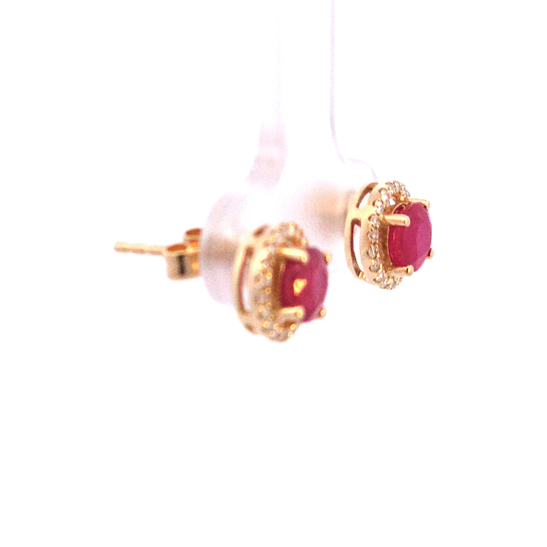 14KY Ruby and Diamond Halo Earrings