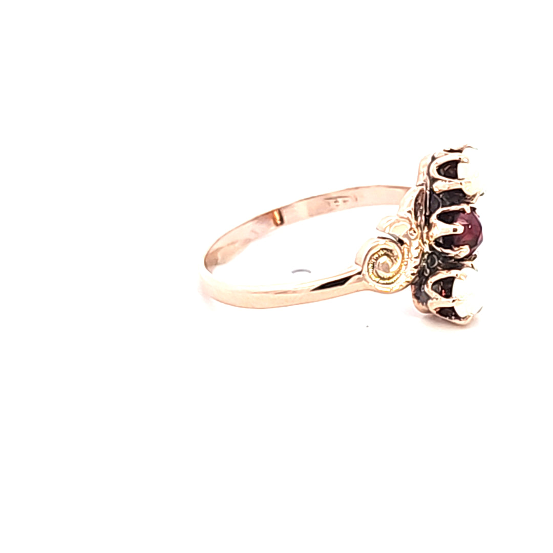 10KY Opal and Garnet Estate Ring