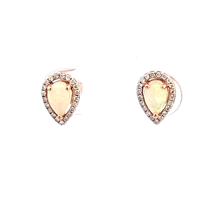 14KR Pear Opal and Diamond Earrings
