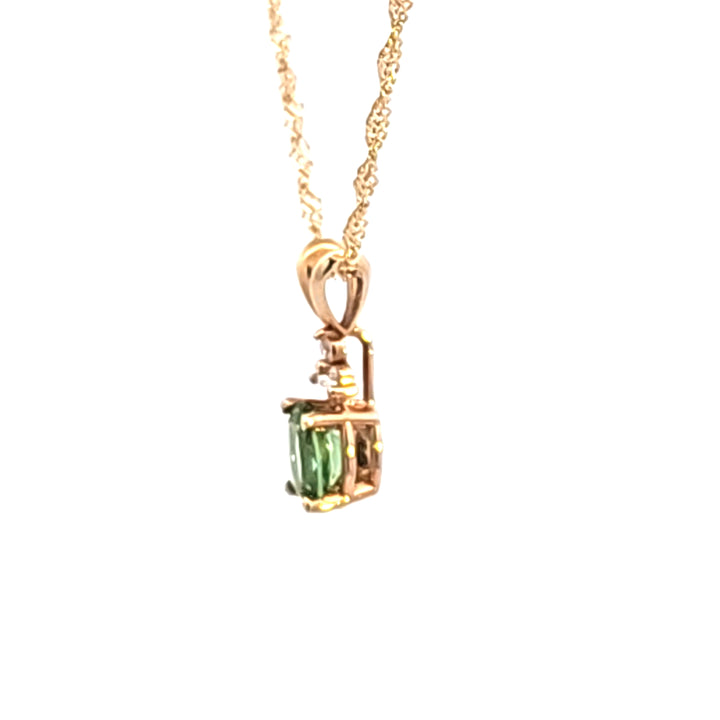 14KY Oval Tourmaline and Diamond Pendant Necklace