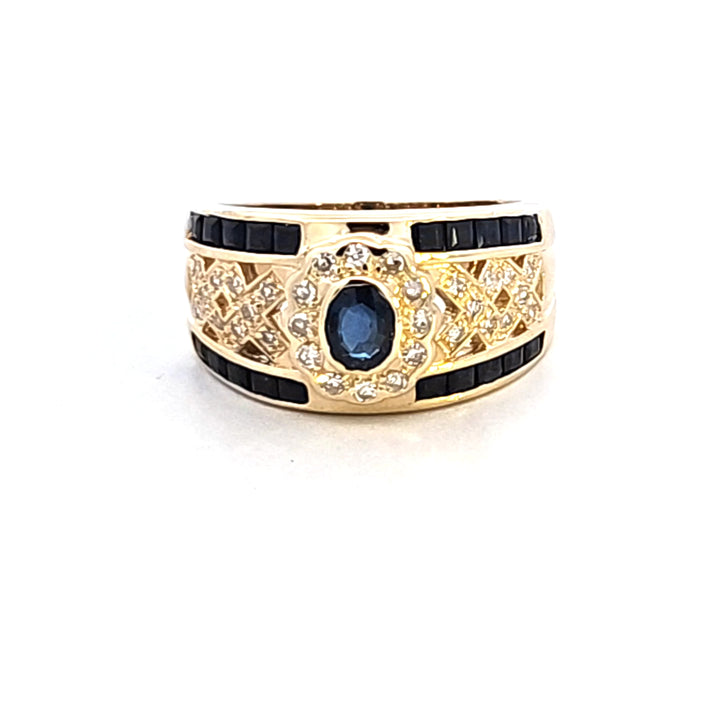 14KY Sapphire and Diamond Lattice Estate Ring