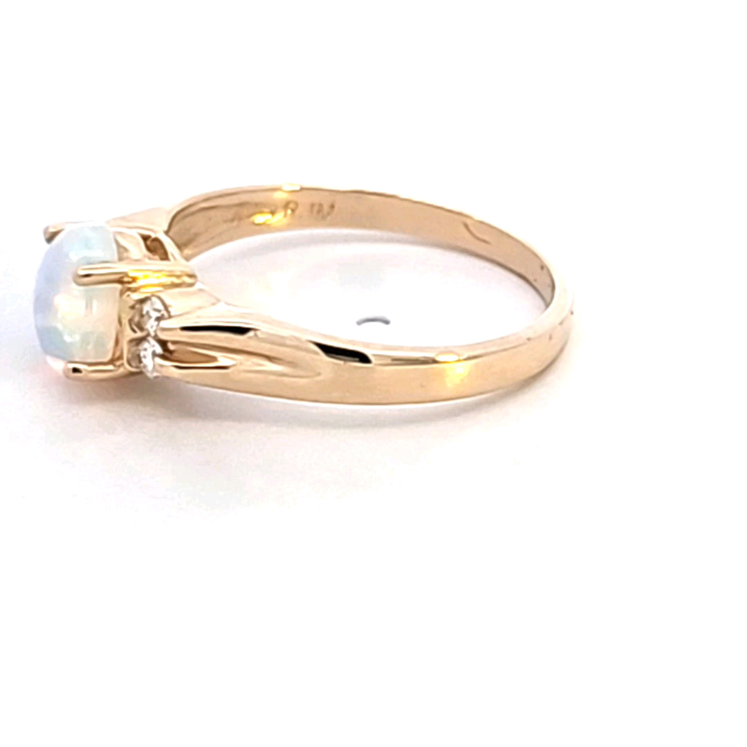 14KY Oval Opal and Diamond Ring