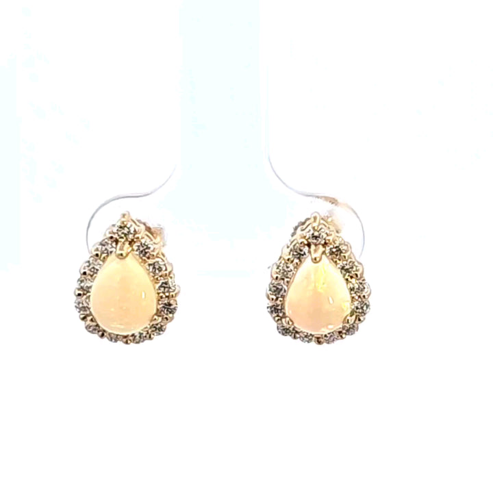 14KY Pear Opal and Diamond Earrings