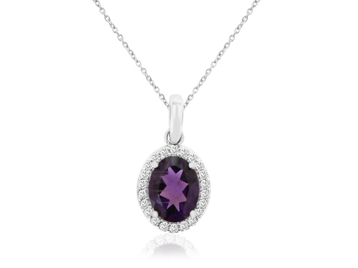 14KW Amethyst and Diamond Pendant Necklace
