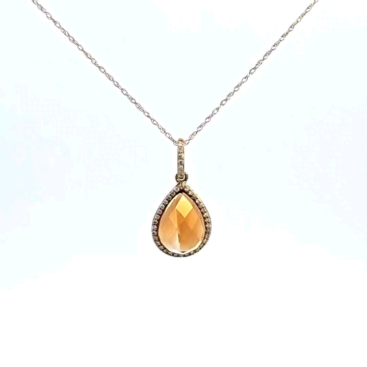 14KY Citrine and Diamond Pendant