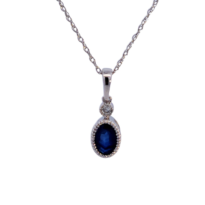 14KW Oval Sapphire and Diamond Pendant