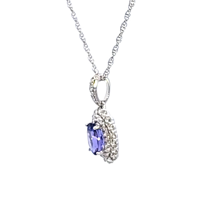 14KW Oval Tanzanite and Diamond Pendant Necklace