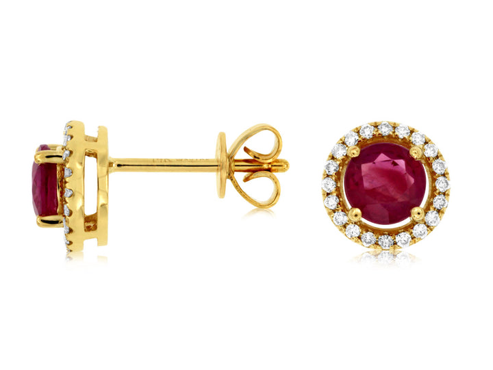 14KY Ruby and Diamond Halo Earrings
