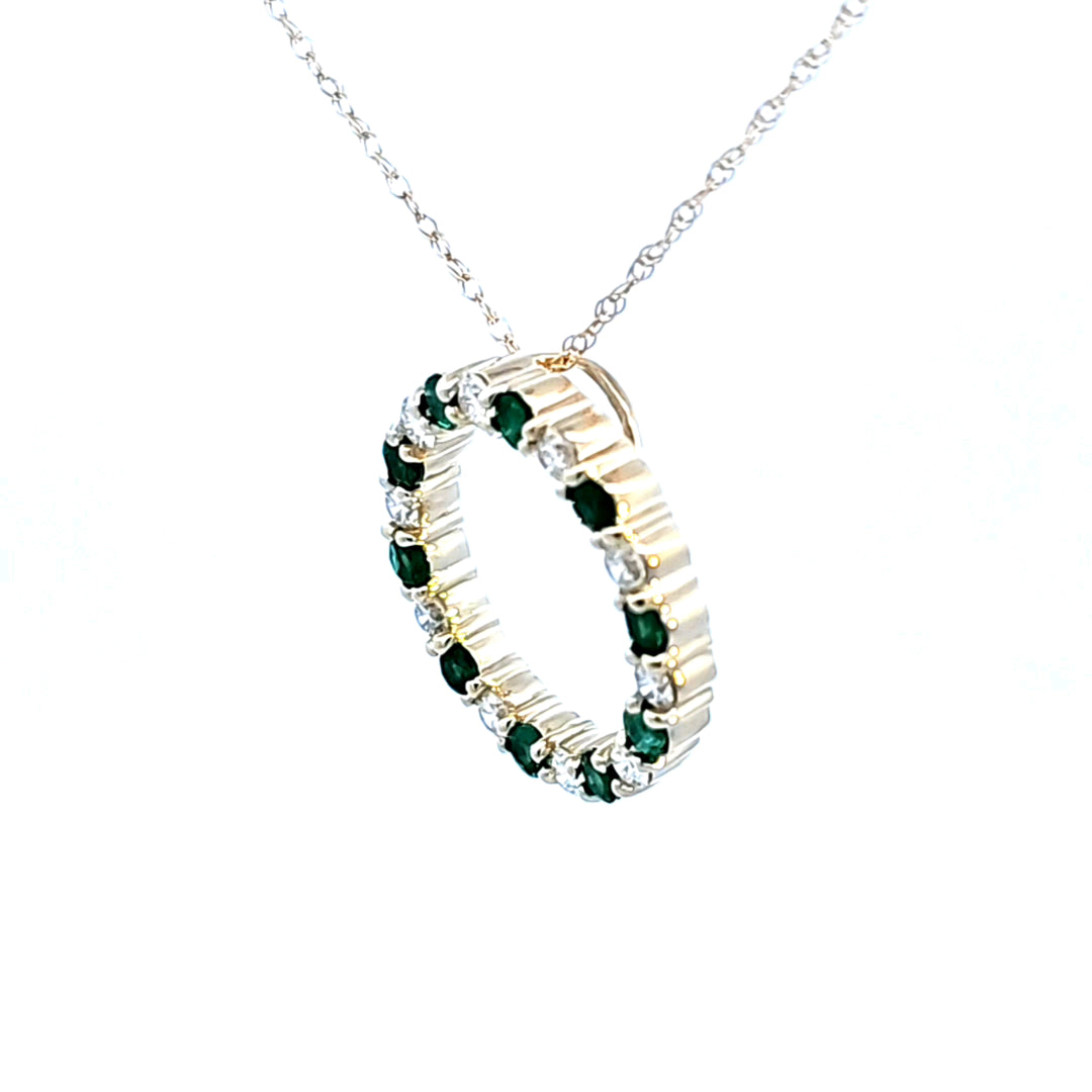 14KY Emerald and Diamond Circle Pendant