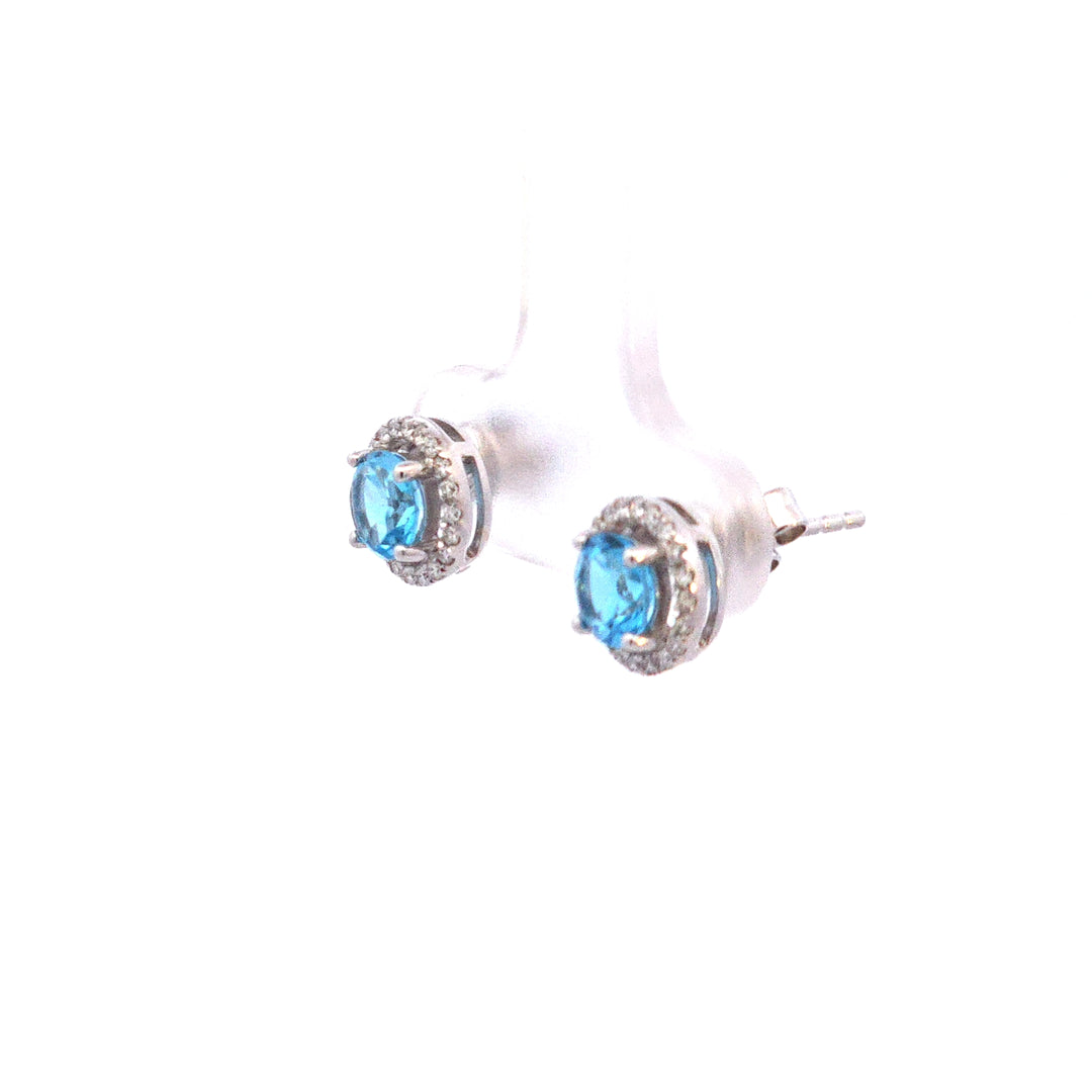 14KW Blue Topaz and Diamond Earrings