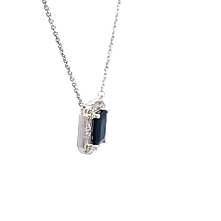 14KW Blue Sapphire and Diamond Pendant Necklace