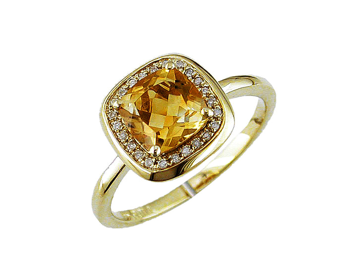 14KY Cushion Citrine and Diamond Halo Ring