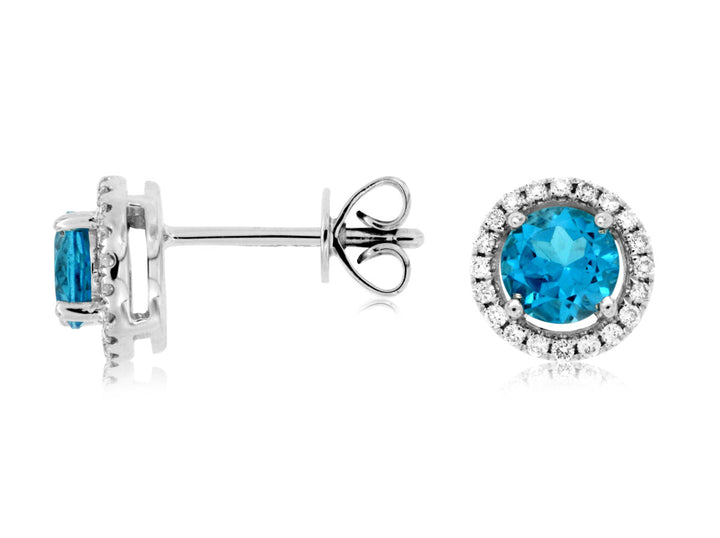 14KW Blue Topaz and Diamond Earrings