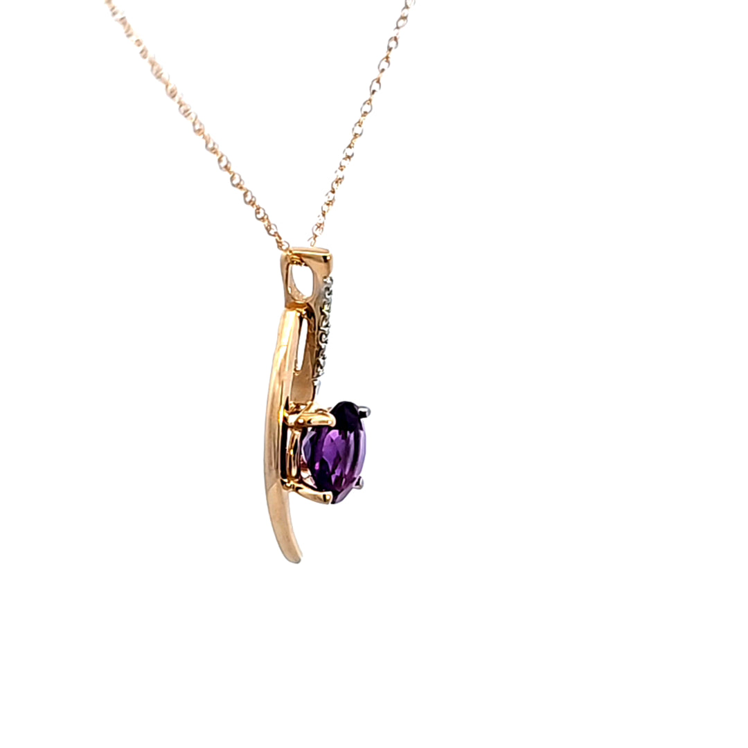 14KY Amethyst and Diamond Pendant