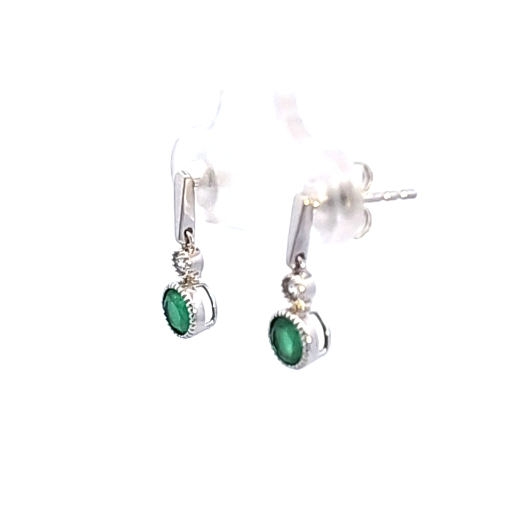 14KW Emerald and Diamond Drop Earrings