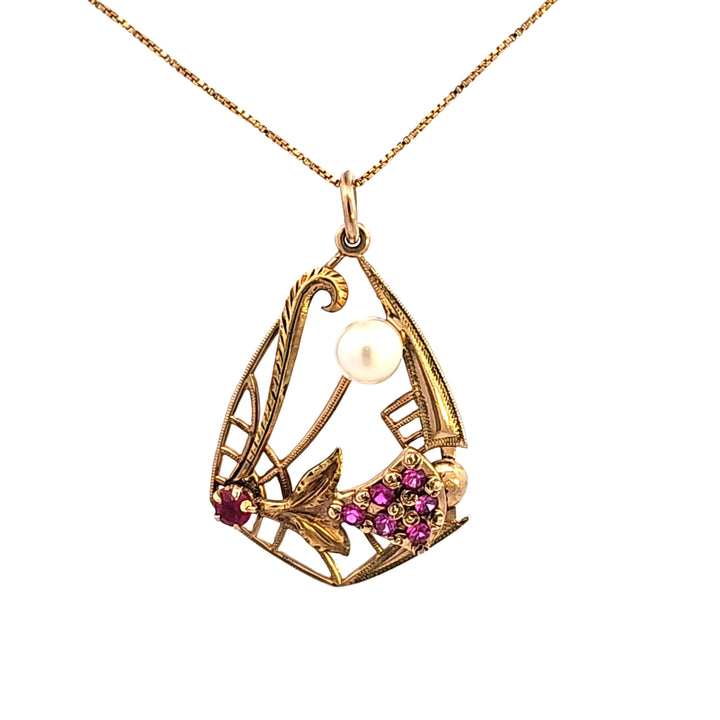 10KY Ruby and Pearl Estate Pendant