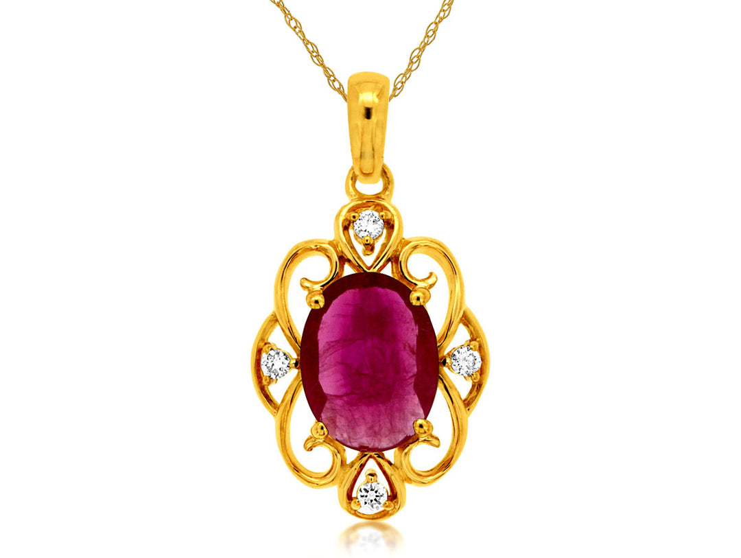 14KY Ruby and Diamond Pendant Necklace