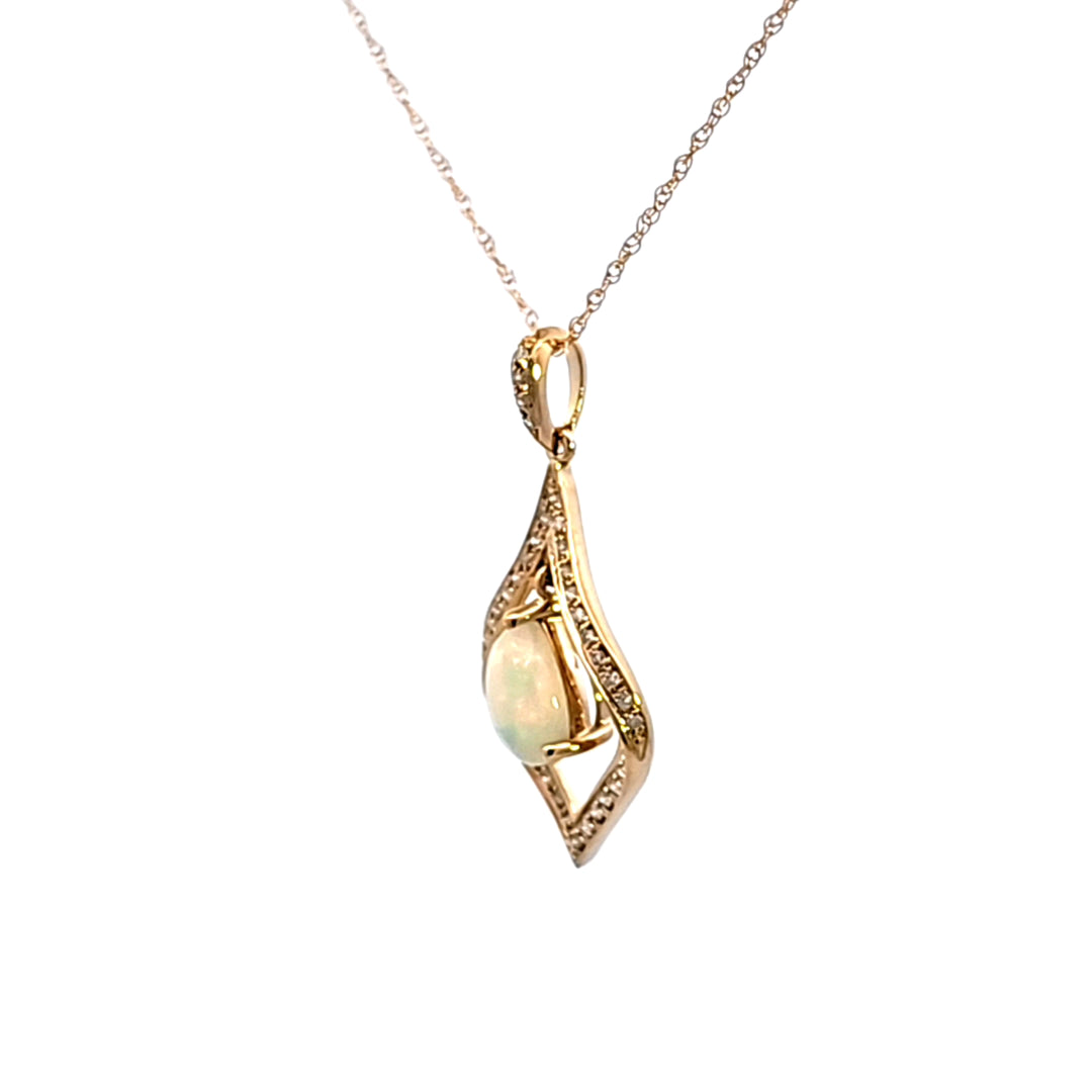 14KY Opal and Diamond Pendant