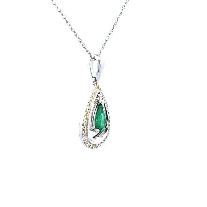 14KW Emerald and Diamond Pendant