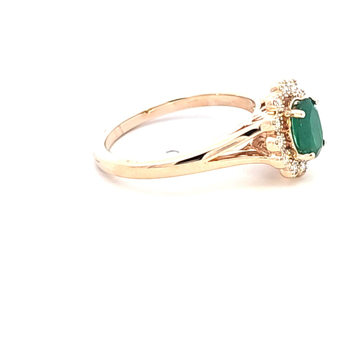 14KY Oval Emerald and Diamond Halo Fashion Ring