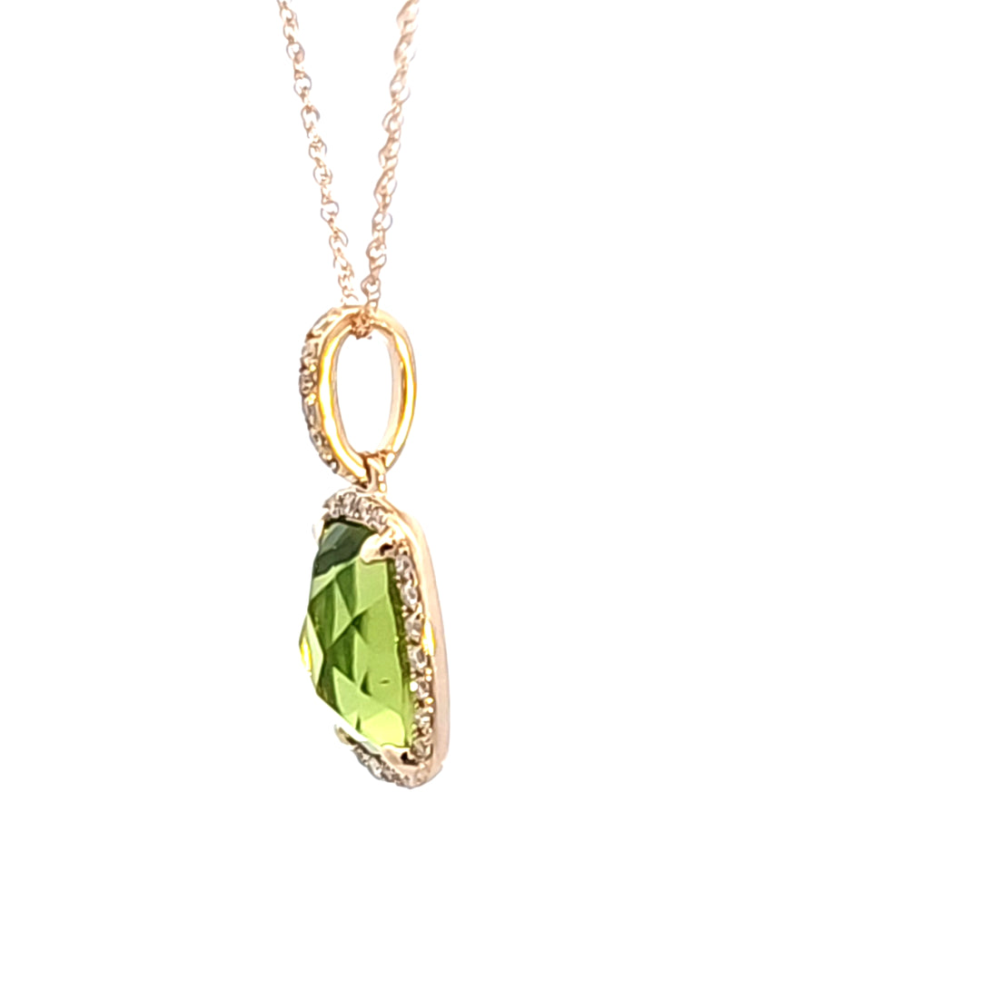 14KY Peridot and Diamond Pendant Necklace