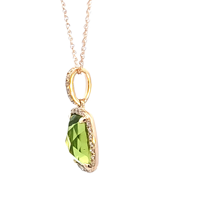 14KY Peridot and Diamond Pendant Necklace