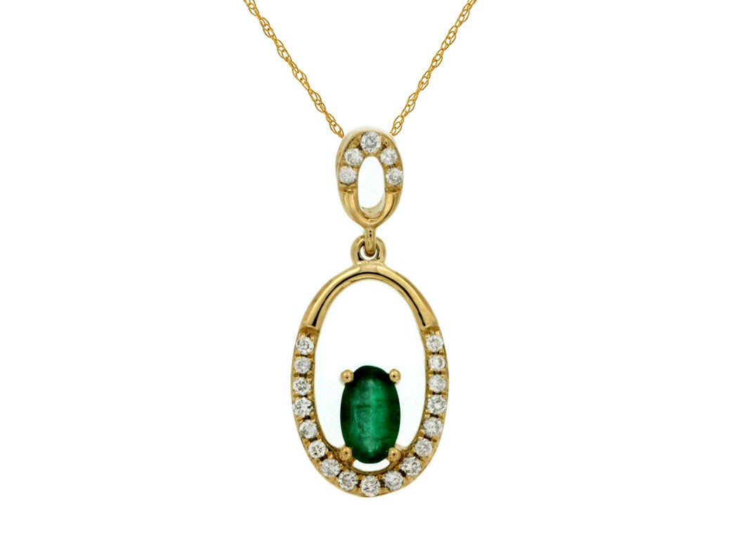 14KY Emerald and Diamond Pendant Necklace