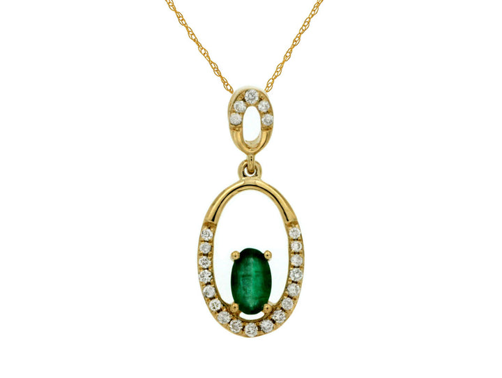 14KY Emerald and Diamond Pendant Necklace