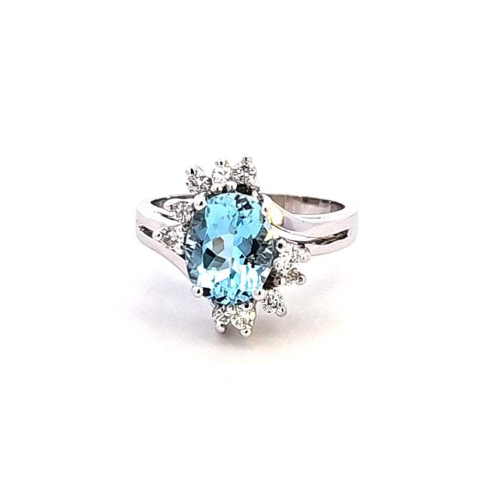 14KW Oval Aquamarine and Diamond Ring