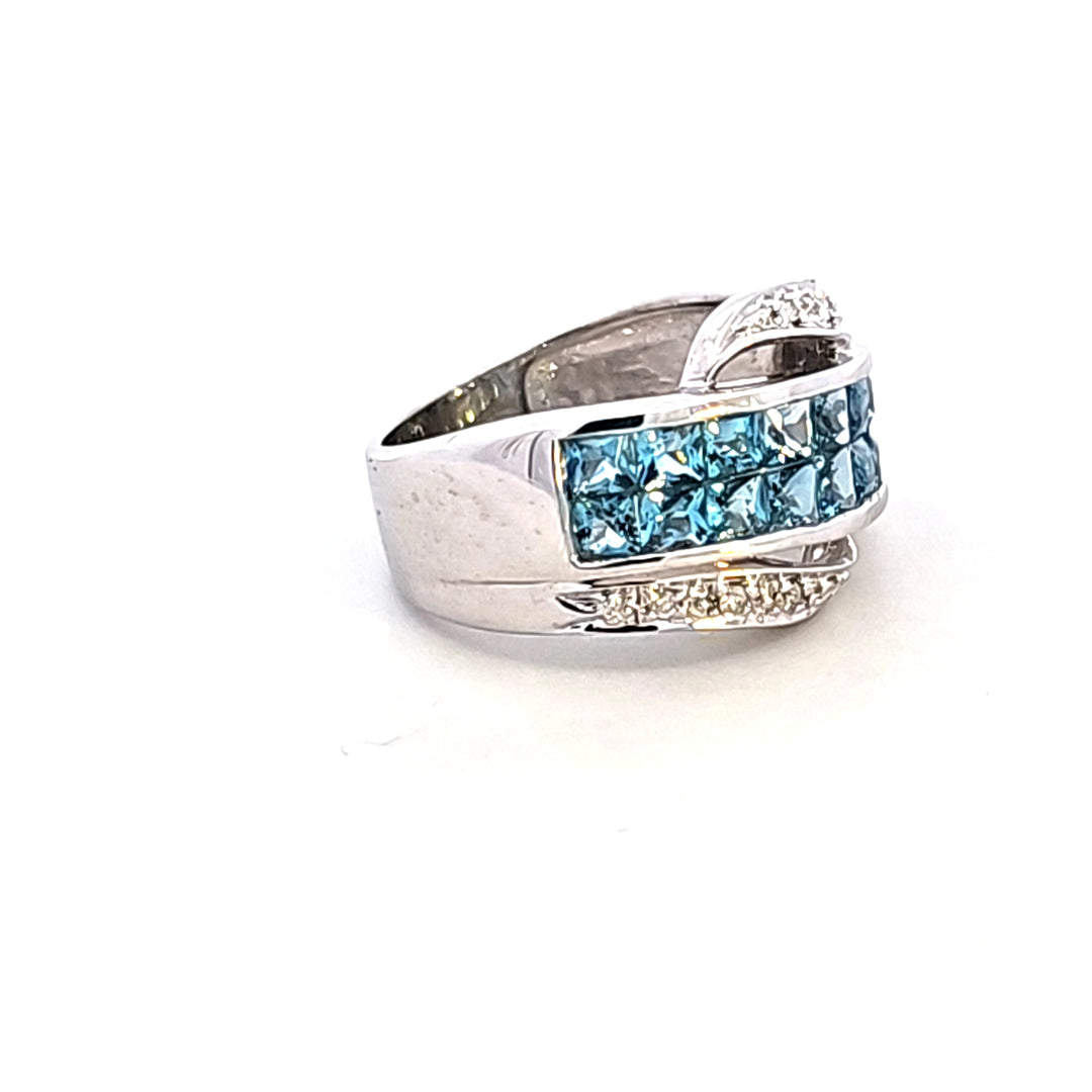 14KW Blue Topaz and Diamond Estate Ring
