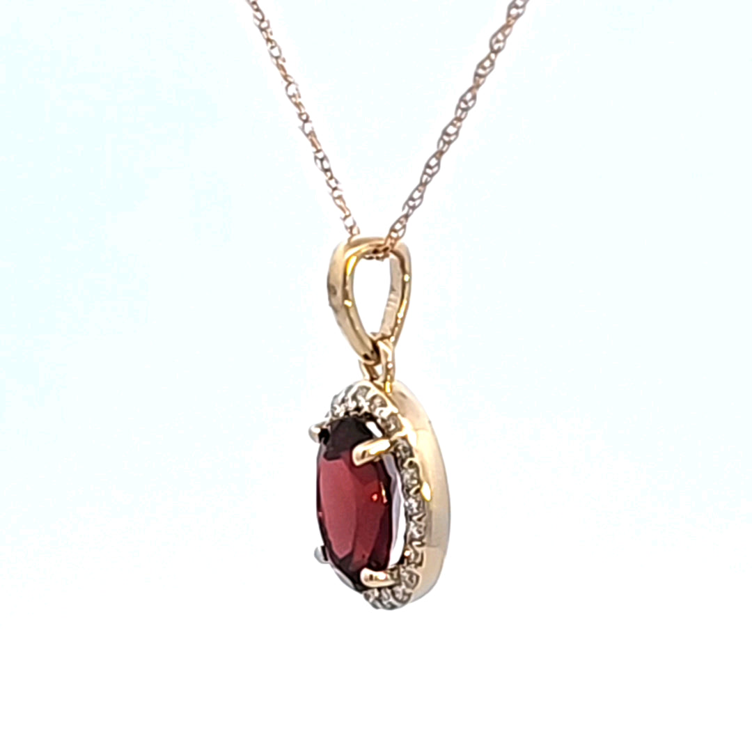 14KY Garnet and Diamond Pendant