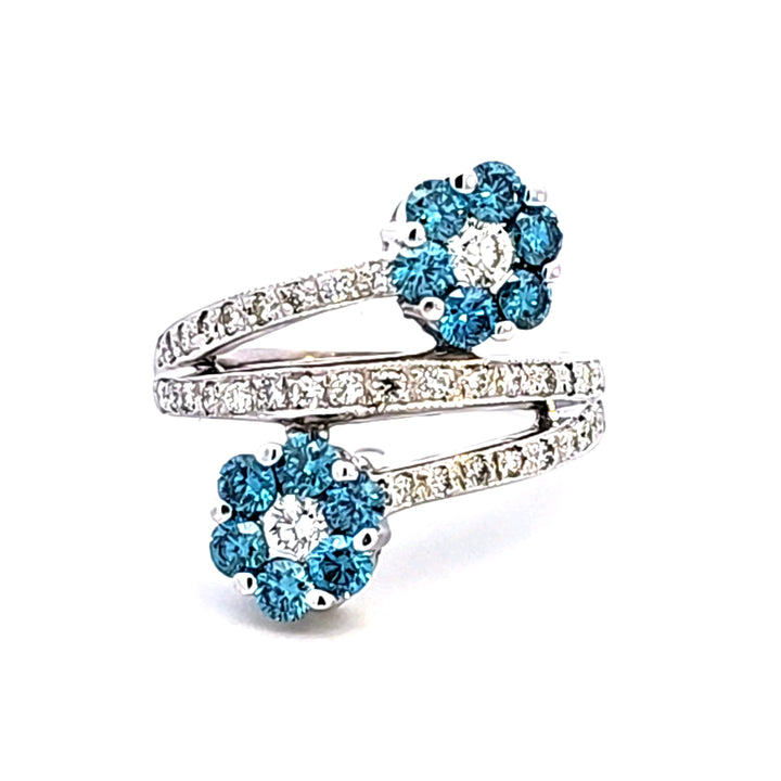 18KW White and Blue Diamond Flower Estate Ring
