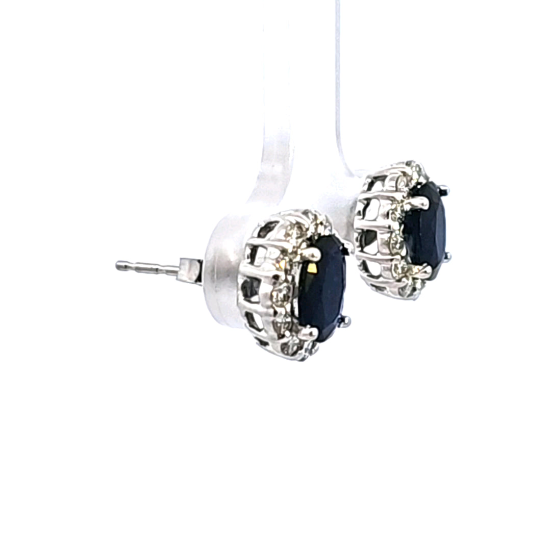 14KW Blue Sapphire and Diamond Earrings