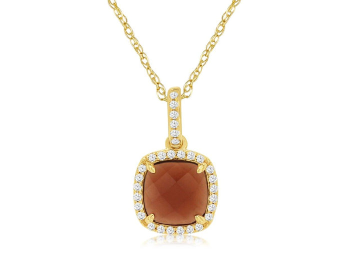 14KY Cushion Garnet and Diamond Pendant Necklace