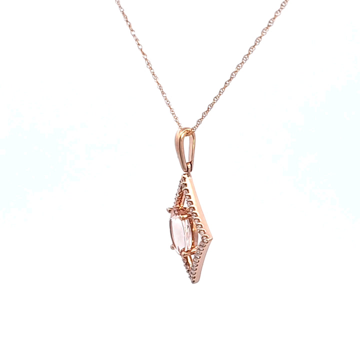 14KR Pink Morganite and Diamond Pendant