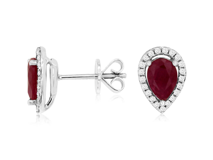 14KW Pear Ruby and Diamond Earrings