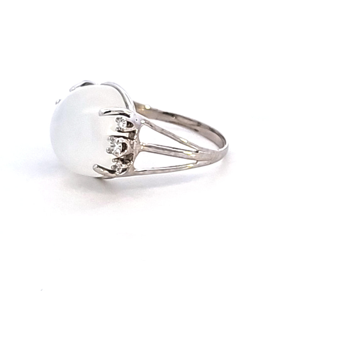 14KW Moonstone and Diamond Estate Ring