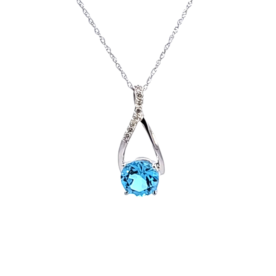 14KW Blue Topaz and Diamond Pendant Necklace