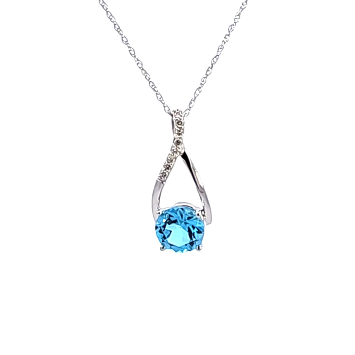 14KW Blue Topaz and Diamond Pendant Necklace