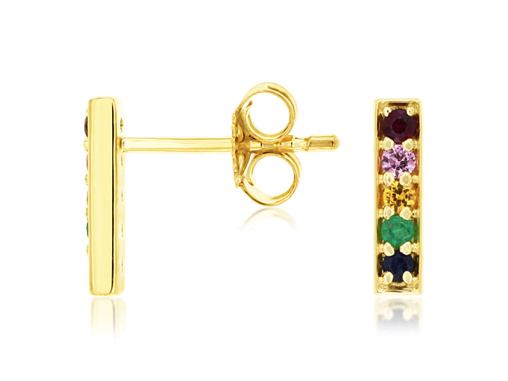 14KY Multicolored Sapphire Bar Earrings