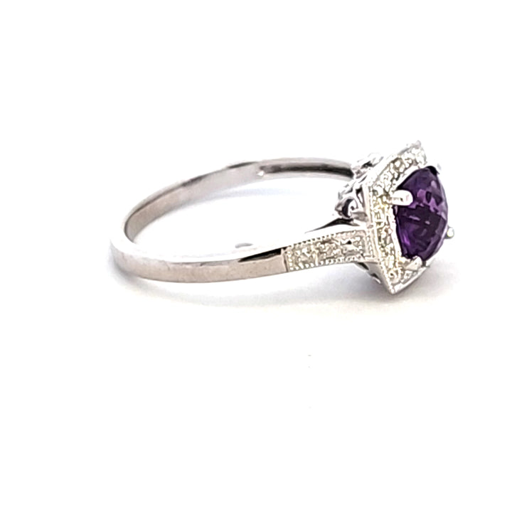 10KW Cushion Amethyst and Diamond Ring
