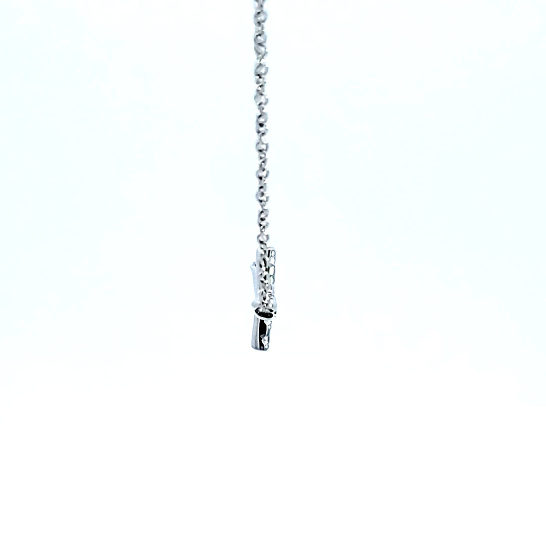 Sterling Silver and Platinum CZ Sideways Cross Necklace