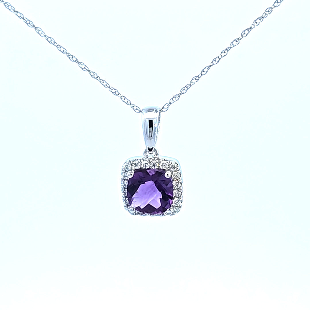14KW Amethyst and Diamond Pendant Necklace