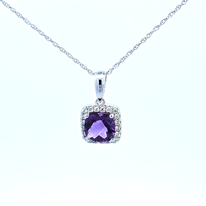 14KW Amethyst and Diamond Pendant Necklace