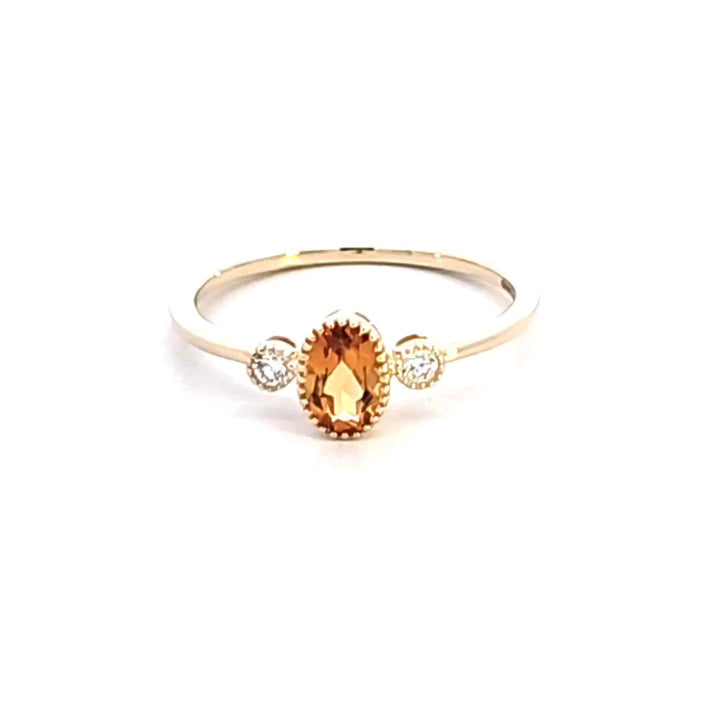 14KY Oval Citrine and Diamond Ring