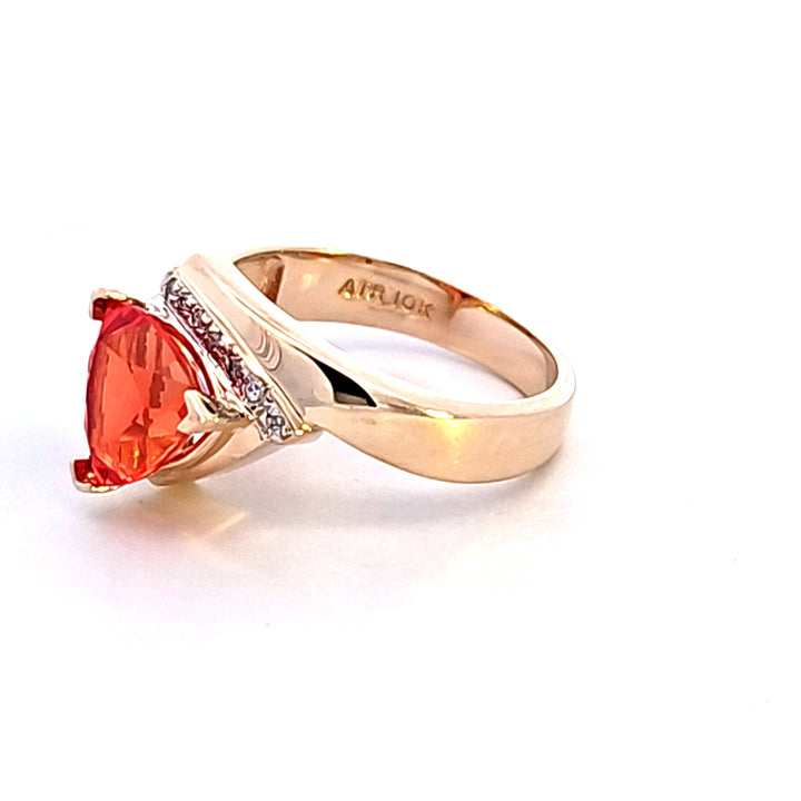 10KY Trilliant Orange Synthetic Sapphire and Diamond Estate Ring