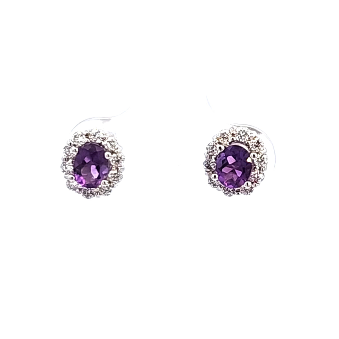 14KW Amethyst and Diamond Earrings