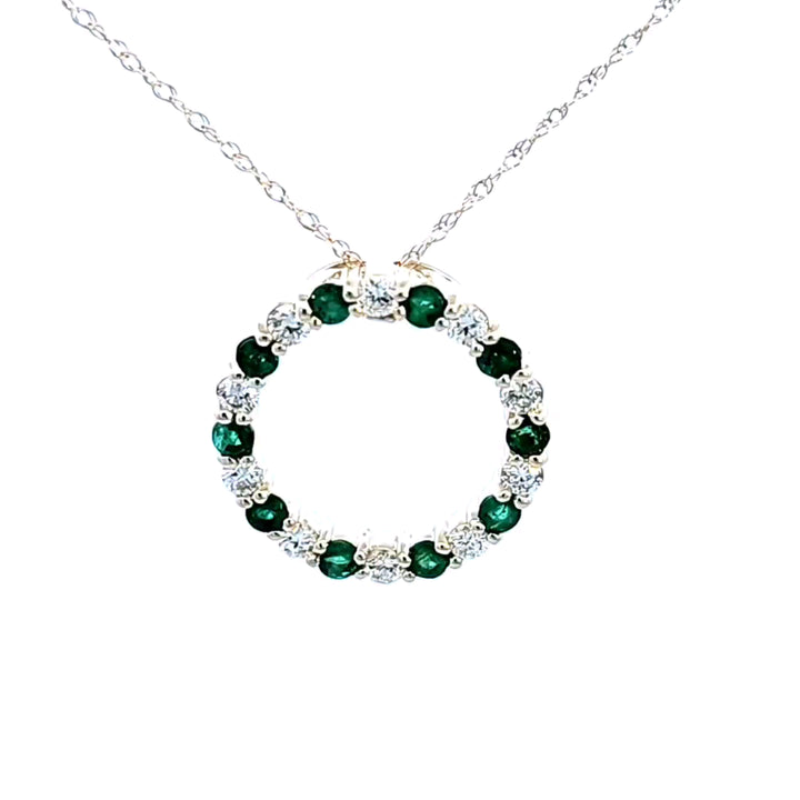 14KY Emerald and Diamond Circle Pendant