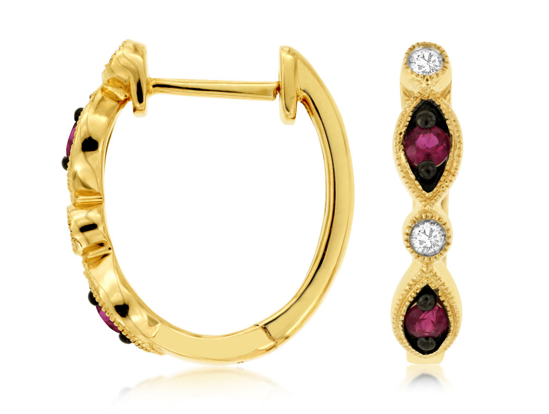 14KY Ruby and Diamond Hoop Earrings