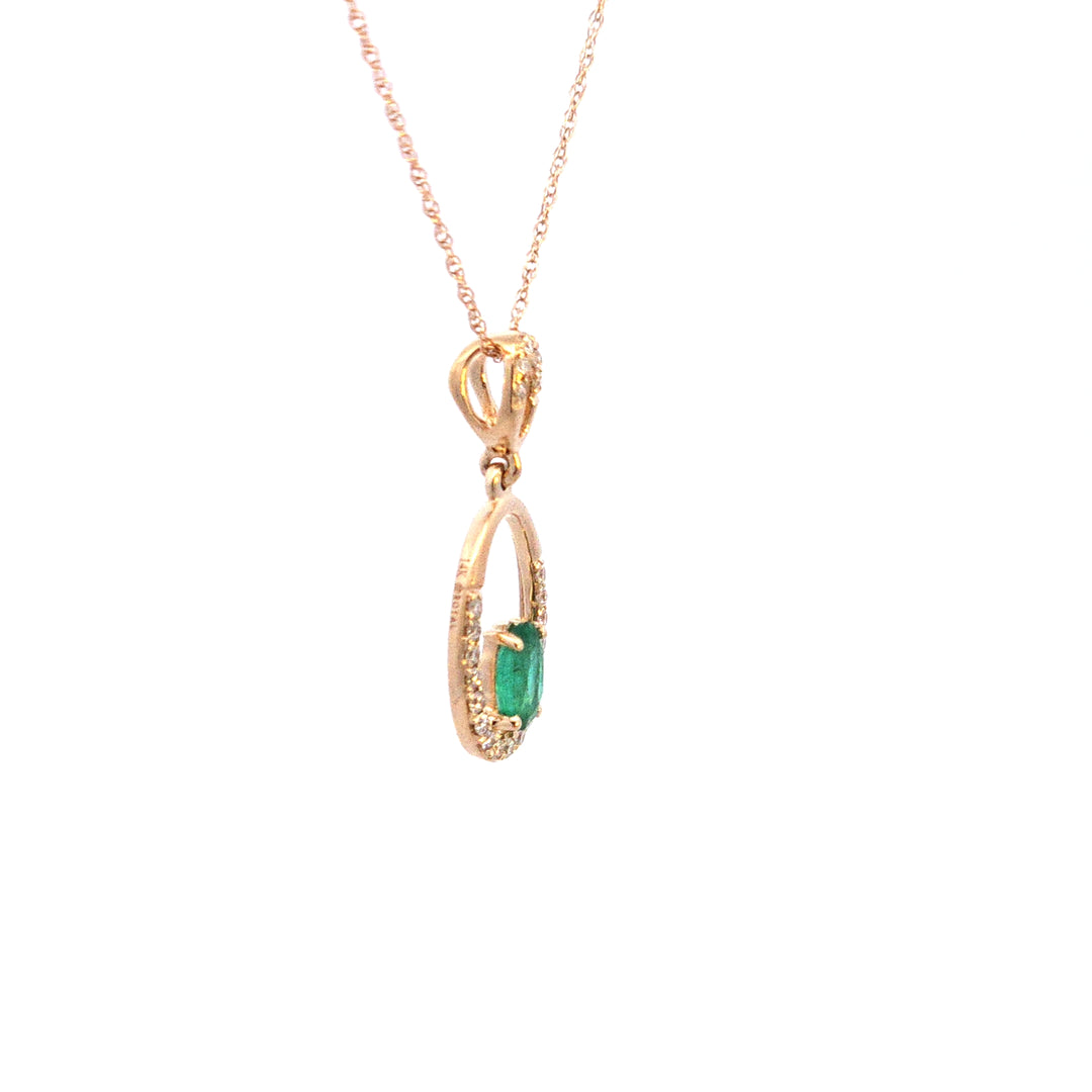 14KY Emerald and Diamond Pendant Necklace